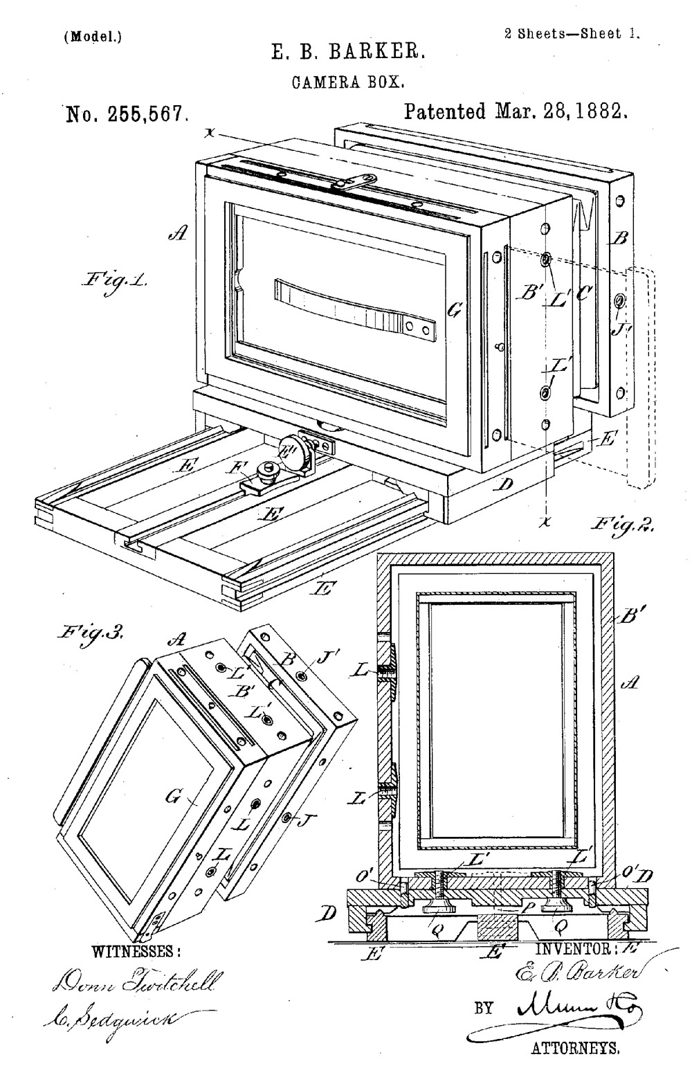 Barker Anthony 255567 Mar. 28, 1882 page 1 camera box revolving bellows-1000.jpg